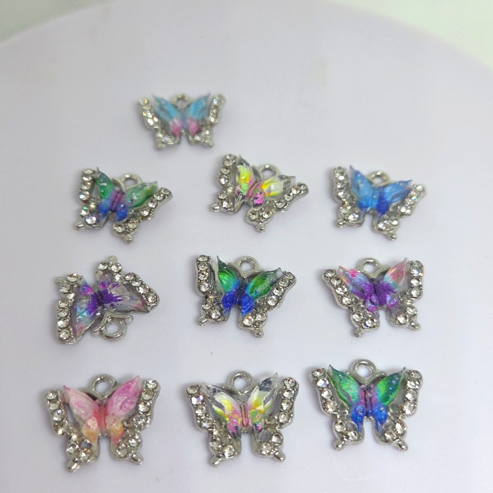 Multi-Color Gradient Acrylic Inlaid Butterfly Pendants with Shiny Rhinestones.10